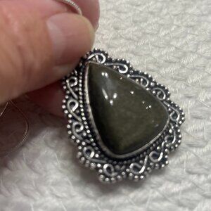Gorgeous SILVER OBSIDIAN Handmade Sterling 925 Pendant/Chain #996D